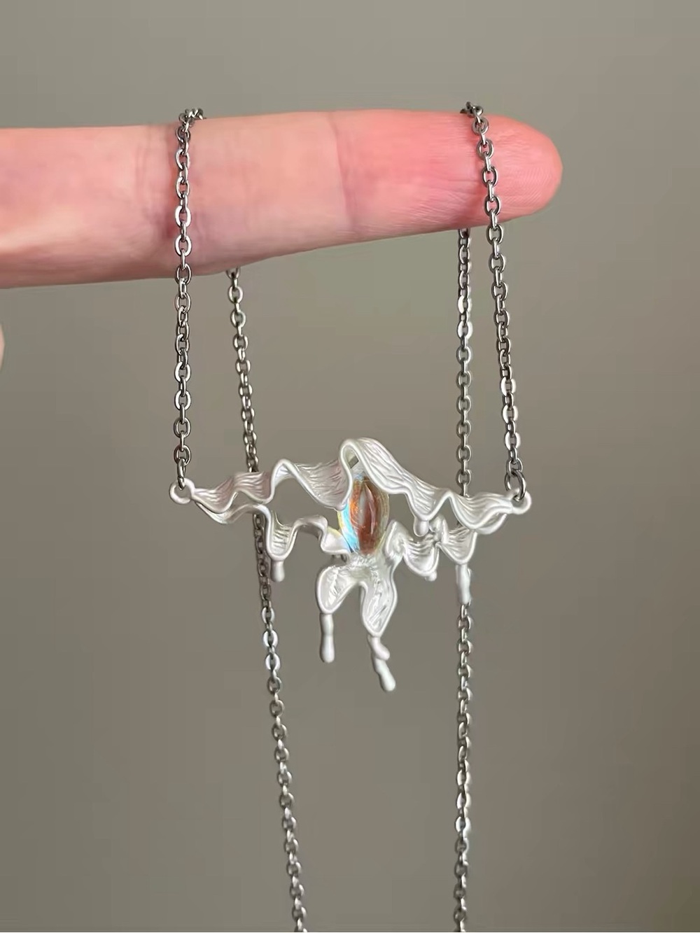 Luminous Melt Liquid Metal Necklace - Rhodium Plated Abstract necklace